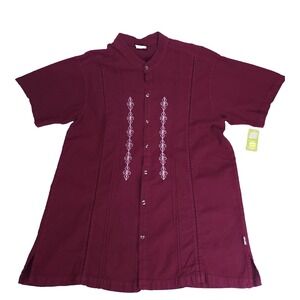 Guayabera Shirt Men XL Red Embroidered Button Up Cuban Mexican Beach Wedding New